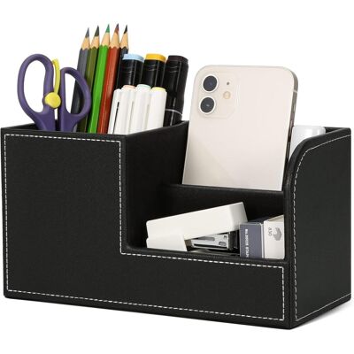 OEM 1 Organisateur De Bureau, 3 Compartiments, Cuir Et Lin, Pour Stylos Agrafeuses Téléphones, Usage Domicile Travail - Publicité OEM 1 Organisateur De Bureau, 3 Compartiments, Cuir Et Lin, Pour Stylos Agrafeuses Téléphones, Usage Domicile Travail - Publicité