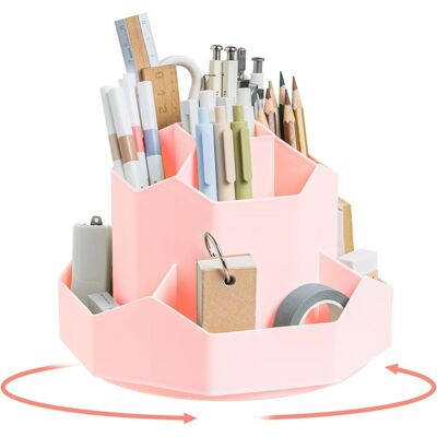 ALVIOR Organisateur De Bureau - Support À Stylos Pivotant 360° - 9 Compartiments - Pour École Bureau Maison - Rose - Publicité ALVIOR Organisateur De Bureau - Support À Stylos Pivotant 360° - 9 Compartiments - Pour École Bureau Maison - Rose - Publicité