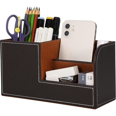 OEM 1 Organisateur De Bureau, 3 Compartiments, Cuir Et Lin, Pour Stylos, Agrafeuses, Téléphone, Maison Et Bureau (gris) - Publicité OEM 1 Organisateur De Bureau, 3 Compartiments, Cuir Et Lin, Pour Stylos, Agrafeuses, Téléphone, Maison Et Bureau (gris) - Publicité