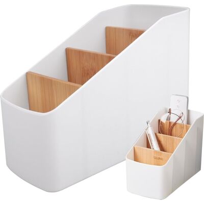 ALVIOR Boîte De Rangement - Organiseur De Bureau - Séparateurs Amovibles - Pour Télécommandes Stylos Papeterie Lunettes - Blanc - Publicité ALVIOR Boîte De Rangement - Organiseur De Bureau - Séparateurs Amovibles - Pour Télécommandes Stylos Papeterie Lunettes - Blanc - Publicité