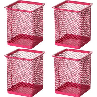 HERUSI Lot De 4 Porte-stylos De Bureau En Fer Creux - Carrés - Rouges - Publicité HERUSI Lot De 4 Porte-stylos De Bureau En Fer Creux - Carrés - Rouges - Publicité