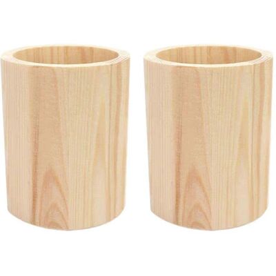 LISATR Lot De 2 Porte-stylos En Bois, Pot À Succulentes Géométrique, Porte-pinceaux De Bureau-8x10cm - Publicité LISATR Lot De 2 Porte-stylos En Bois, Pot À Succulentes Géométrique, Porte-pinceaux De Bureau-8x10cm - Publicité