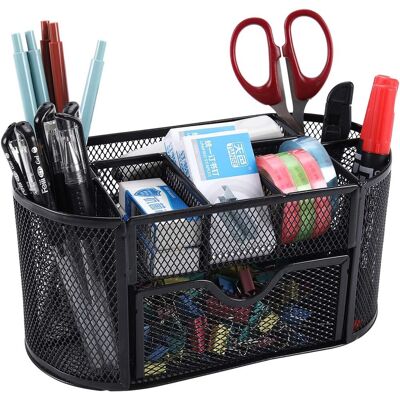 LUMIERE Organiseur De Bureau En Maille, Rangement Polyvalent Pour Fournitures De Bureau, Porte-stylos Avec Tiroir, Noir - Publicité LUMIERE Organiseur De Bureau En Maille, Rangement Polyvalent Pour Fournitures De Bureau, Porte-stylos Avec Tiroir, Noir - Publicité