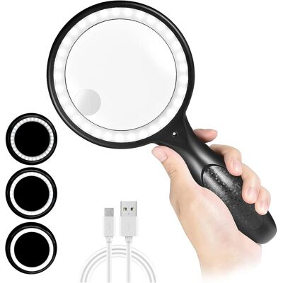 ALVIOR Loupe De Lecture - 30x - Led Intégrée 33 Lumières - 3 Modes Éclairage - Rechargeable Usb - Pour Vue Faible Et Lecture De Petites Imprimés - 1 Pièce - Publicité ALVIOR Loupe De Lecture - 30x - Led Intégrée 33 Lumières - 3 Modes Éclairage - Rechargeable Usb - Pour Vue Faible Et Lecture De Petites Imprimés - 1 Pièce - Publicité