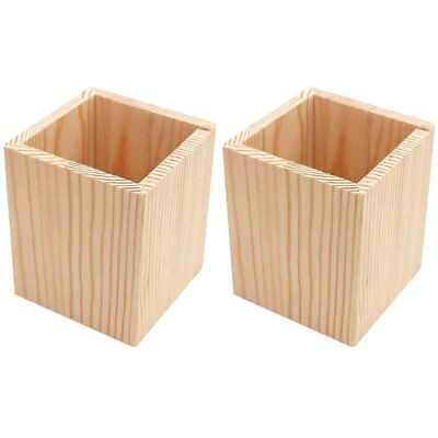 LISATR Lot De 2 Porte-stylos En Bois, Pot À Succulentes Géométrique, Porte-pinceaux De Bureau-10.00x8.00x8.00cm - Publicité LISATR Lot De 2 Porte-stylos En Bois, Pot À Succulentes Géométrique, Porte-pinceaux De Bureau-10.00x8.00x8.00cm - Publicité