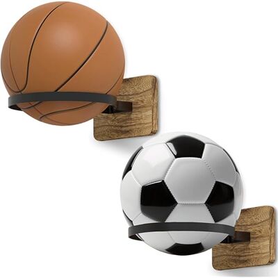 ALVIOR Support Murale Pour Ballon - Base En Bois Et Structure Métallique - Convient Basket Ball Football Rugby Volley - 2 Pièces - Publicité ALVIOR Support Murale Pour Ballon - Base En Bois Et Structure Métallique - Convient Basket Ball Football Rugby Volley - 2 Pièces - Publicité