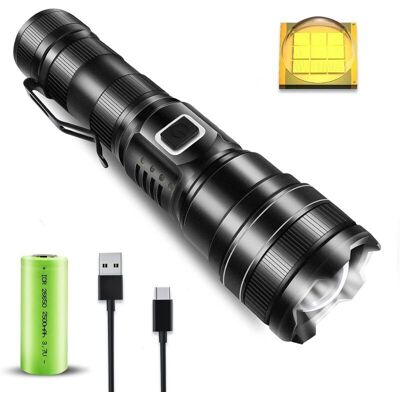 Melissa Lampe Torche Ultra Puissante Xhp90 - Câble Type-c - Ip67 Étanche 5 Modes - Pour Camping, Chasse, Urgences (pile 26650) - Publicité Melissa Lampe Torche Ultra Puissante Xhp90 - Câble Type-c - Ip67 Étanche 5 Modes - Pour Camping, Chasse, Urgences (pile 26650) - Publicité
