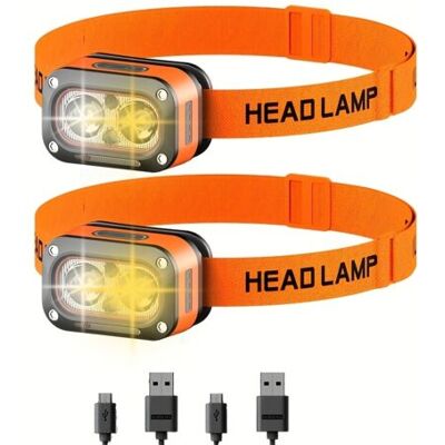 ABYSSE Lot De 2 Lampes Frontales Led Rechargeables Usb – Double Éclairage Avec Capteur De Mouvement, Lumière Rouge D’avertissement, Pour Casque, Camping Et Maintenance - Publicité ABYSSE Lot De 2 Lampes Frontales Led Rechargeables Usb – Double Éclairage Avec Capteur De Mouvement, Lumière Rouge D’avertissement, Pour Casque, Camping Et Maintenance - Publicité