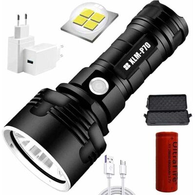 BRAST Ymyny P70 Lampe Torche, 30000-100000 Lumens Haute Puissance Led Lampe De Poche Étanche Ultra Lumineuse, Lampe De Poche Xlm-p70 50w La Plus Puissante À 3 Modes (batterie Unique, 50w-p70) [classe Énergé - Publicité BRAST Ymyny P70 Lampe Torche, 30000-100000 Lumens Haute Puissance Led Lampe De Poche Étanche Ultra Lumineuse, Lampe De Poche Xlm-p70 50w La Plus Puissante À 3 Modes (batterie Unique, 50w-p70) [classe Énergé - Publicité