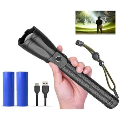 ABYSSE Lampe Torche Led 15000 Lumens, Version Améliorée Torche Rechargeable, Torche De Camping Super Lumineuse, Xhp70.2, Étanche Ip56, Zoomable (noir)- - Publicité ABYSSE Lampe Torche Led 15000 Lumens, Version Améliorée Torche Rechargeable, Torche De Camping Super Lumineuse, Xhp70.2, Étanche Ip56, Zoomable (noir)- - Publicité