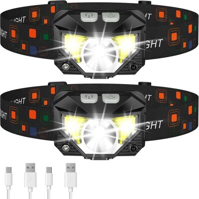 Vision Lot De 2 Lampes Frontales Étanches À Détecteur De Mouvement, Ultra-légères, Rechargeables À Led Avec Lumière Blanche Et Rouge, 8 Modes Pour Le Camping, La Randonnée Et La Pêche. Publicité Vision Lot De 2 Lampes Frontales Étanches À Détecteur De Mouvement, Ultra-légères, Rechargeables À Led Avec Lumière Blanche Et Rouge, 8 Modes Pour Le Camping, La Randonnée Et La Pêche. Publicité