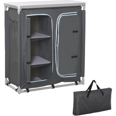 MRTRS Cucina Da Campeggio A 2 Sezioni Con Mensola A 3 Livelli, In Alluminio E Tessuto, 96x49.5x104 Cm, Grigio - Publicité MRTRS Cucina Da Campeggio A 2 Sezioni Con Mensola A 3 Livelli, In Alluminio E Tessuto, 96x49.5x104 Cm, Grigio - Publicité