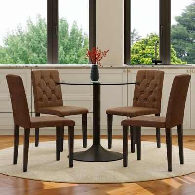 ARRIGONI Ensemble Table Et Chaises. Ensemble Repas En Verre Moderne Et Minimaliste (1 Table + 4 Chaises) De 85 Cm De Diamètre – Version En Textile Synthétique Brun Rétro, Équilibre Entre Luxe Léger Et Nostalgi - Publicité ARRIGONI Ensemble Table Et Chaises. Ensemble Repas En Verre Moderne Et Minimaliste (1 Table + 4 Chaises) De 85 Cm De Diamètre – Version En Textile Synthétique Brun Rétro, Équilibre Entre Luxe Léger Et Nostalgi - Publicité