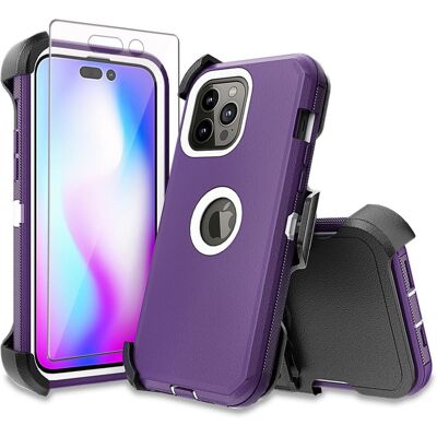 OEM Étui Xhy Pour Iphone 14 Pro Max : Protection Antichoc De Qualité Militaire Avec Clip Ceinture, Étui En Cuir Et Protection D’écran – Violet Et Blanc - Publicité OEM Étui Xhy Pour Iphone 14 Pro Max : Protection Antichoc De Qualité Militaire Avec Clip Ceinture, Étui En Cuir Et Protection D’écran – Violet Et Blanc - Publicité