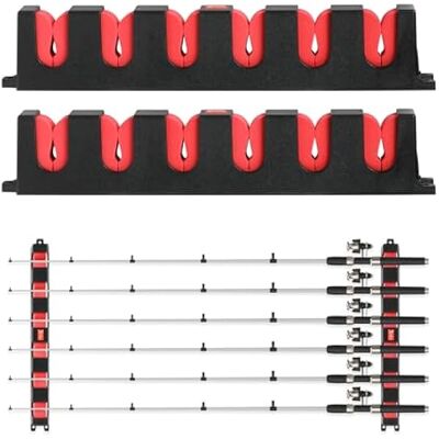 ALVIOR Support De Canne A Peche Horizontal - Support Mural Pour Canne A Peche - Jusqu A 6 Cannes - 13 6 Pouces - Rouge - Lot De 2 - Publicité ALVIOR Support De Canne A Peche Horizontal - Support Mural Pour Canne A Peche - Jusqu A 6 Cannes - 13 6 Pouces - Rouge - Lot De 2 - Publicité