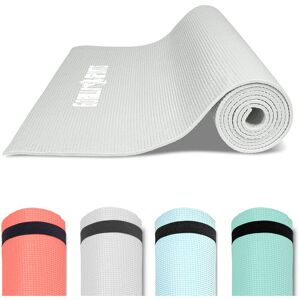 Gorilla Sports - Tapis de yoga pvc - 180x60x0,5cm tapis de gymnastique avec sangle de voyage pour le yoga, le pilates et le fitness couleur au choix - Couleur : gris - gris - Publicité