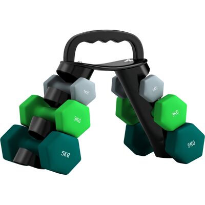 HEAT Ensemble D'Haltères Avec Support De Rangement, Comprenant 6 Haltères Pour L'Entraînement Physique : 2 De 1 Kg, 2 De 3 Kg Et 2 De 5 Kg. Publicité HEAT Ensemble D'Haltères Avec Support De Rangement, Comprenant 6 Haltères Pour L'Entraînement Physique : 2 De 1 Kg, 2 De 3 Kg Et 2 De 5 Kg. Publicité