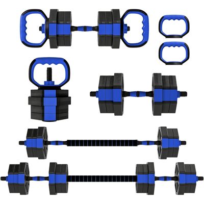 OEM Set D'Haltères 6-en-1 Réglable 20 Kg Avec Kettlebell, Barre De Musculation Et Support Pompes Bleu - Publicité OEM Set D'Haltères 6-en-1 Réglable 20 Kg Avec Kettlebell, Barre De Musculation Et Support Pompes Bleu - Publicité