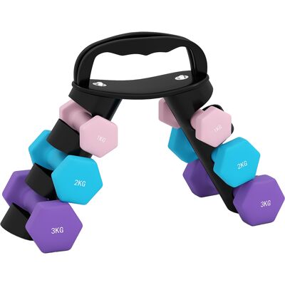 HEAT Ensemble D'Haltères Avec Support De Rangement, Comprenant 6 Haltères Pour L'Entraînement Physique : 2 De 1 Kg, 2 De 2 Kg Et 2 De 3 Kg. Publicité HEAT Ensemble D'Haltères Avec Support De Rangement, Comprenant 6 Haltères Pour L'Entraînement Physique : 2 De 1 Kg, 2 De 2 Kg Et 2 De 3 Kg. Publicité