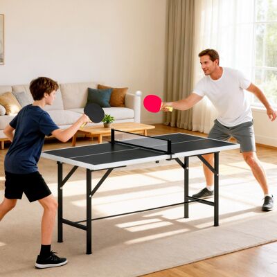 OEM Mini Table De Ping-pong Pliante Avec Filet, 2 Raquettes Et 3 Balles Pour Une Utilisation Intérieure Et Extérieure, 152 X 76 X 70 Cm, Noire - Publicité OEM Mini Table De Ping-pong Pliante Avec Filet, 2 Raquettes Et 3 Balles Pour Une Utilisation Intérieure Et Extérieure, 152 X 76 X 70 Cm, Noire - Publicité