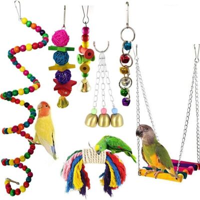 MOXIE Perroquet Jouets Suspendus, 7 Pcs Oiseau Perroquet Jouets Oiseau Suspendu Cloche Jouet Oiseau Balançoire Suspendu Jouet Cage À Oiseaux Jouets Pour Petits Perroquets, Aras, Perruches - Publicité MOXIE Perroquet Jouets Suspendus, 7 Pcs Oiseau Perroquet Jouets Oiseau Suspendu Cloche Jouet Oiseau Balançoire Suspendu Jouet Cage À Oiseaux Jouets Pour Petits Perroquets, Aras, Perruches - Publicité