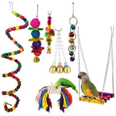 FOGSHIELD 7 Pcs Perroquet Jouets Suspendus, Oiseau Perroquet Jouets Oiseau Suspendu Cloche Jouet Oiseau Balançoire Suspendu Jouet Cage À Oiseaux Jouets Pour Petits Perroquets, Aras, Perruches - Publicité FOGSHIELD 7 Pcs Perroquet Jouets Suspendus, Oiseau Perroquet Jouets Oiseau Suspendu Cloche Jouet Oiseau Balançoire Suspendu Jouet Cage À Oiseaux Jouets Pour Petits Perroquets, Aras, Perruches - Publicité
