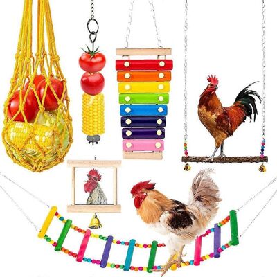 ALLAUVE Ensemble De 6 Jouets Pour Perroquets : Balançoire, Perchoir, Échelle, Jouet Musical, Miroir, Mangeoire À Légumes Suspendue. Publicité ALLAUVE Ensemble De 6 Jouets Pour Perroquets : Balançoire, Perchoir, Échelle, Jouet Musical, Miroir, Mangeoire À Légumes Suspendue. Publicité
