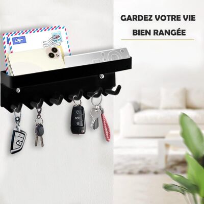 RUNXIZHOU Porte-clés Mural Pour Entrée, Avec Porte-courrier Et Organiseur D'Accessoires, Avec 6 Crochets, Noir - Publicité RUNXIZHOU Porte-clés Mural Pour Entrée, Avec Porte-courrier Et Organiseur D'Accessoires, Avec 6 Crochets, Noir - Publicité