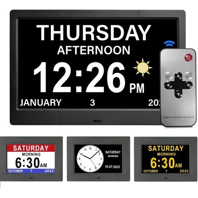 RUNXIZHOU Horloge Numérique 7 Pouces Avec Calendrier, Date Et Heure, 8 Langues, Noir - Publicité RUNXIZHOU Horloge Numérique 7 Pouces Avec Calendrier, Date Et Heure, 8 Langues, Noir - Publicité