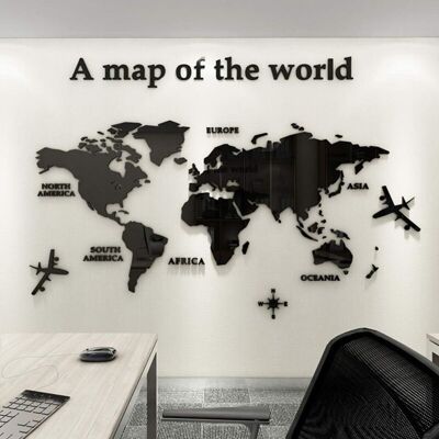 TOVBMUP Autocollant Mural 3d À Faire Soi-même, Carte Du Monde, Images Murales Familiales, Art Mural Pour La Maison (noir, S : 80 X 40 Cm) - Publicité TOVBMUP Autocollant Mural 3d À Faire Soi-même, Carte Du Monde, Images Murales Familiales, Art Mural Pour La Maison (noir, S : 80 X 40 Cm) - Publicité