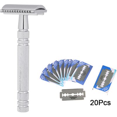 OEM Rasoir De Sécurité À Double Tranchant, Rasoir Manuel Traditionnel Avec 20 Lames, Kit De Rasage Pour Homme - Publicité OEM Rasoir De Sécurité À Double Tranchant, Rasoir Manuel Traditionnel Avec 20 Lames, Kit De Rasage Pour Homme - Publicité