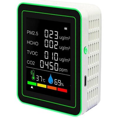 FLAMMKRAFT Moniteur De Qualité De L'Air 6 En 1 Portable : Température, Humidité, Pm2.5, Hcho, Tvoc, Co2, Co2. Publicité FLAMMKRAFT Moniteur De Qualité De L'Air 6 En 1 Portable : Température, Humidité, Pm2.5, Hcho, Tvoc, Co2, Co2. Publicité