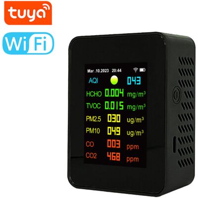 MOXIE Testeur De Qualité De L'Air Portable Tuya Wifi 7 En 1 : Pm2.5, Pm10, Oxyde De Carbone, Co2, Covt, Hcho, Iqa. Écran Couleur Tft, Détecteur De Dioxyde De Carbone Avec Affichage De L'Heure Et De La Date - Publicité MOXIE Testeur De Qualité De L'Air Portable Tuya Wifi 7 En 1 : Pm2.5, Pm10, Oxyde De Carbone, Co2, Covt, Hcho, Iqa. Écran Couleur Tft, Détecteur De Dioxyde De Carbone Avec Affichage De L'Heure Et De La Date - Publicité