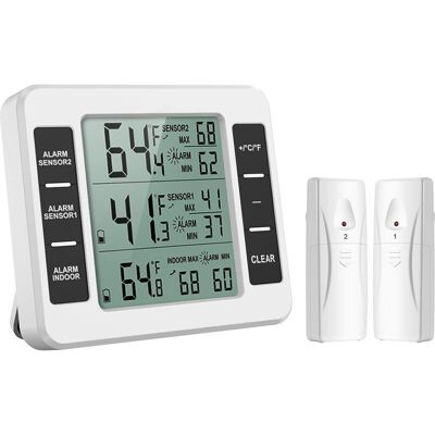 Vision Thermomètre Pour Congélateur, Thermomètre Sans Fil Pour Réfrigérateur Avec 2 Capteurs Et Alarme Sonore, Adapté Aux Maisons, Bars Et Cafés (piles Non Incluses). Publicité Vision Thermomètre Pour Congélateur, Thermomètre Sans Fil Pour Réfrigérateur Avec 2 Capteurs Et Alarme Sonore, Adapté Aux Maisons, Bars Et Cafés (piles Non Incluses). Publicité