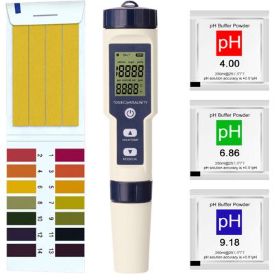 OEM Testeur Multifonction 5 En 1 : Ph/ec/tds/salinité/thermomètre, Qualité De L'Eau - Publicité OEM Testeur Multifonction 5 En 1 : Ph/ec/tds/salinité/thermomètre, Qualité De L'Eau - Publicité