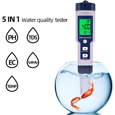 SANS MARQUE Testeur De Qualité De L'Eau 5 En 1 Compteur Numérique Analyseur De Qualité De L'Eau Détecteur Ph / Tds / Ec / Température / Test De Salinité Ip67 Résistance À L'Eau Affichage Rétroéclairé - Publicité SANS MARQUE Testeur De Qualité De L'Eau 5 En 1 Compteur Numérique Analyseur De Qualité De L'Eau Détecteur Ph / Tds / Ec / Température / Test De Salinité Ip67 Résistance À L'Eau Affichage Rétroéclairé - Publicité
