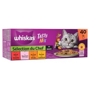 Whiskas Tasty Mix Sachets Fraîcheur Sélection Du Chef En Sauce Pour Chat Adulte 4 Variétés 40 x 85g - Publicité Whiskas Tasty Mix Sachets Fraîcheur Sélection Du Chef En Sauce Pour Chat Adulte 4 Variétés 40 x 85g - Publicité