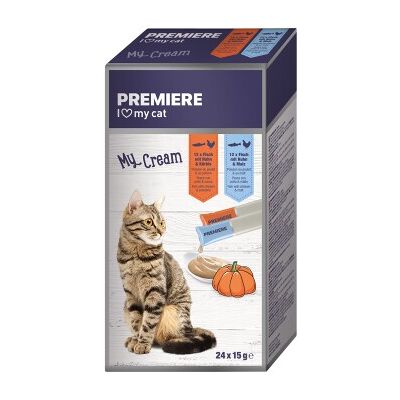 Premiere My Cream - Snack pour chats, poisson avec poulet & citrouille/malt - Publicité Premiere My Cream - Snack pour chats, poisson avec poulet & citrouille/malt - Publicité