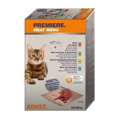 Premiere Meat Menu Chat - Adulte, Lot de 12x85g - Publicité Premiere Meat Menu Chat - Adulte, Lot de 12x85g - Publicité