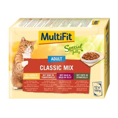 Nourriture pour chats adultes MultiFit - Mélange en gelée 12x100G - Publicité Nourriture pour chats adultes MultiFit - Mélange en gelée 12x100G - Publicité
