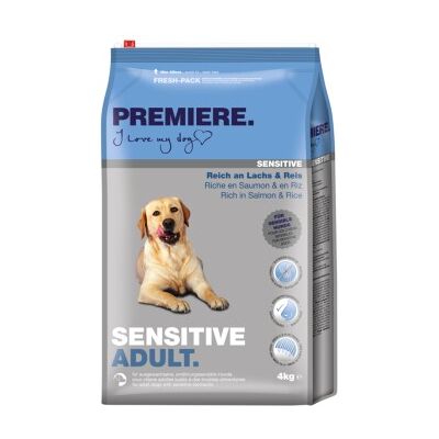 Nourriture pour chiens adultes sensitive au saumon et riz 4KG - Publicité Nourriture pour chiens adultes sensitive au saumon et riz 4KG - Publicité
