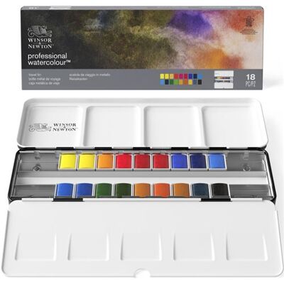 Winsor & Newton - Aquarelle Boîte voyage 18 demi-godets - Publicité Winsor & Newton - Aquarelle Boîte voyage 18 demi-godets - Publicité