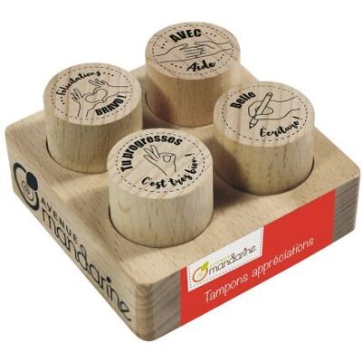 Avenue Mandarine - Set de tampons en bois - Textes d'appréciation 2 - Ø 25 mm - 4 pcs - Publicité Avenue Mandarine - Set de tampons en bois - Textes d'appréciation 2 - Ø 25 mm - 4 pcs - Publicité