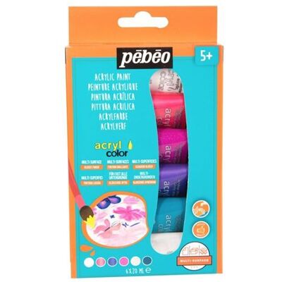Kit de Peinture Acrylique Pébéo - 6 Couleurs Rose - 6 x 20 ml - Fournitures d'Art - Publicité Kit de Peinture Acrylique Pébéo - 6 Couleurs Rose - 6 x 20 ml - Fournitures d'Art - Publicité