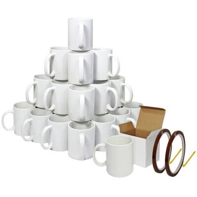 Non communiqué Tasses pour Sublimation 11oz 72 Blancs avec Grande Anse, Boîtes Cadeau & 2 Rouleaux de Ruban Thermorésistant Blanc - Publicité Non communiqué Tasses pour Sublimation 11oz 72 Blancs avec Grande Anse, Boîtes Cadeau & 2 Rouleaux de Ruban Thermorésistant Blanc - Publicité