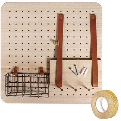 Rayher Organiseur mural bois personnalisable Pin & Peg 40 x 40 cm + masking tape doré à paillettes 5 m Beige - Publicité Rayher Organiseur mural bois personnalisable Pin & Peg 40 x 40 cm + masking tape doré à paillettes 5 m Beige - Publicité