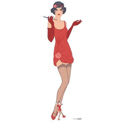 Générique STAR CUTOUTS Figurine en carton femme des années 1920 en robe rouge et porte cigarette vintage - H 178 cm Rouge - Publicité Générique STAR CUTOUTS Figurine en carton femme des années 1920 en robe rouge et porte cigarette vintage - H 178 cm Rouge - Publicité