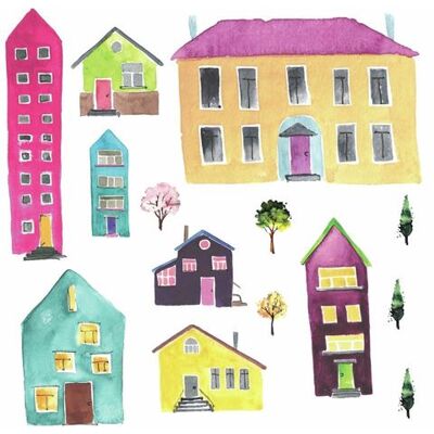 RoomMates stickers muraux xl Watercolor Village vinyl 14 pièces Bleu - Publicité RoomMates stickers muraux xl Watercolor Village vinyl 14 pièces Bleu - Publicité