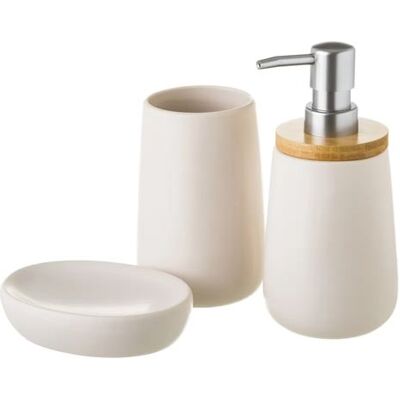 Non communiqué Ensemble d'accessoires salle de bain 3 pièces en céramique/bambou coloris blanc/naturel-JUANIO- Blanc - Publicité Non communiqué Ensemble d'accessoires salle de bain 3 pièces en céramique/bambou coloris blanc/naturel-JUANIO- Blanc - Publicité