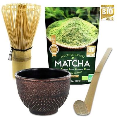Coffret thé Matcha + fouet + cuillère en bambou + tasse noir & violet - Aromandise N/A - Publicité Coffret thé Matcha + fouet + cuillère en bambou + tasse noir & violet - Aromandise N/A - Publicité